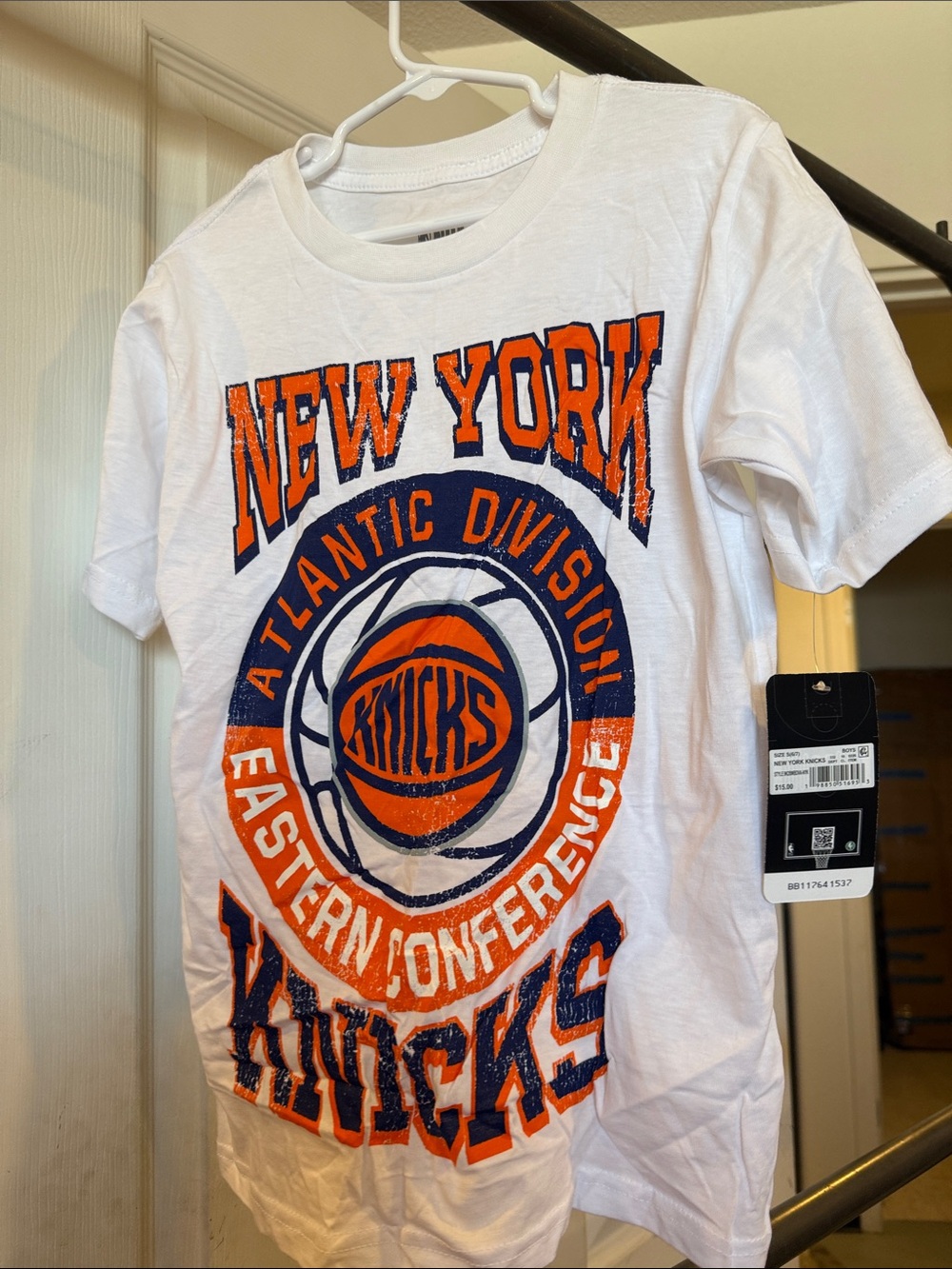NBA New York Knicks White Tee with Orange & Navy Graphics